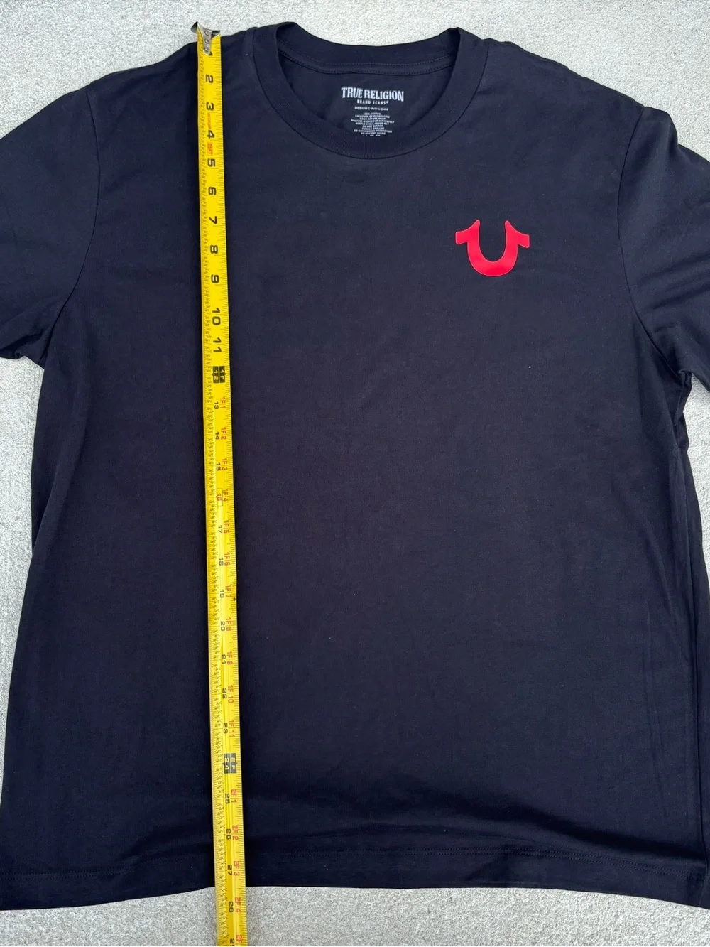 True Religion Black Short Sleeve Tee with Red Horseshoe Logo
